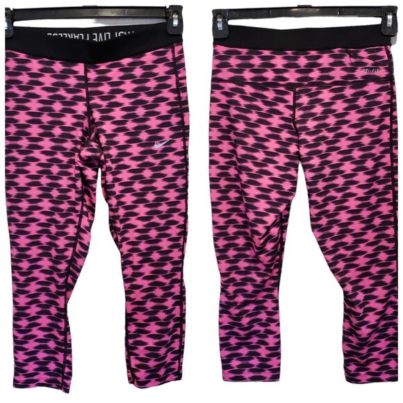NIKE Dri-Fit Run Fast Live Fearless Crop Ankle Leggings Pink Black Small - Picture 1 of 8